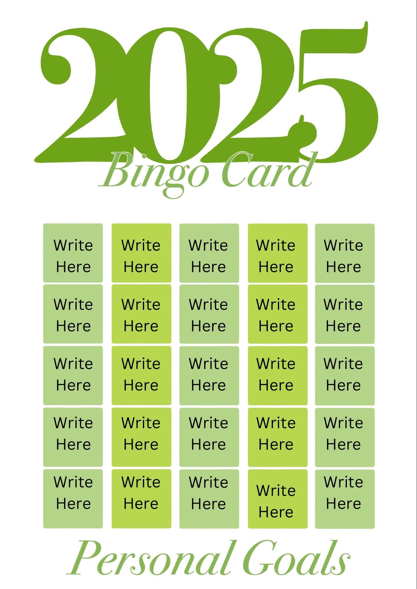 2025 Bingo cards / Personal goals / digital download