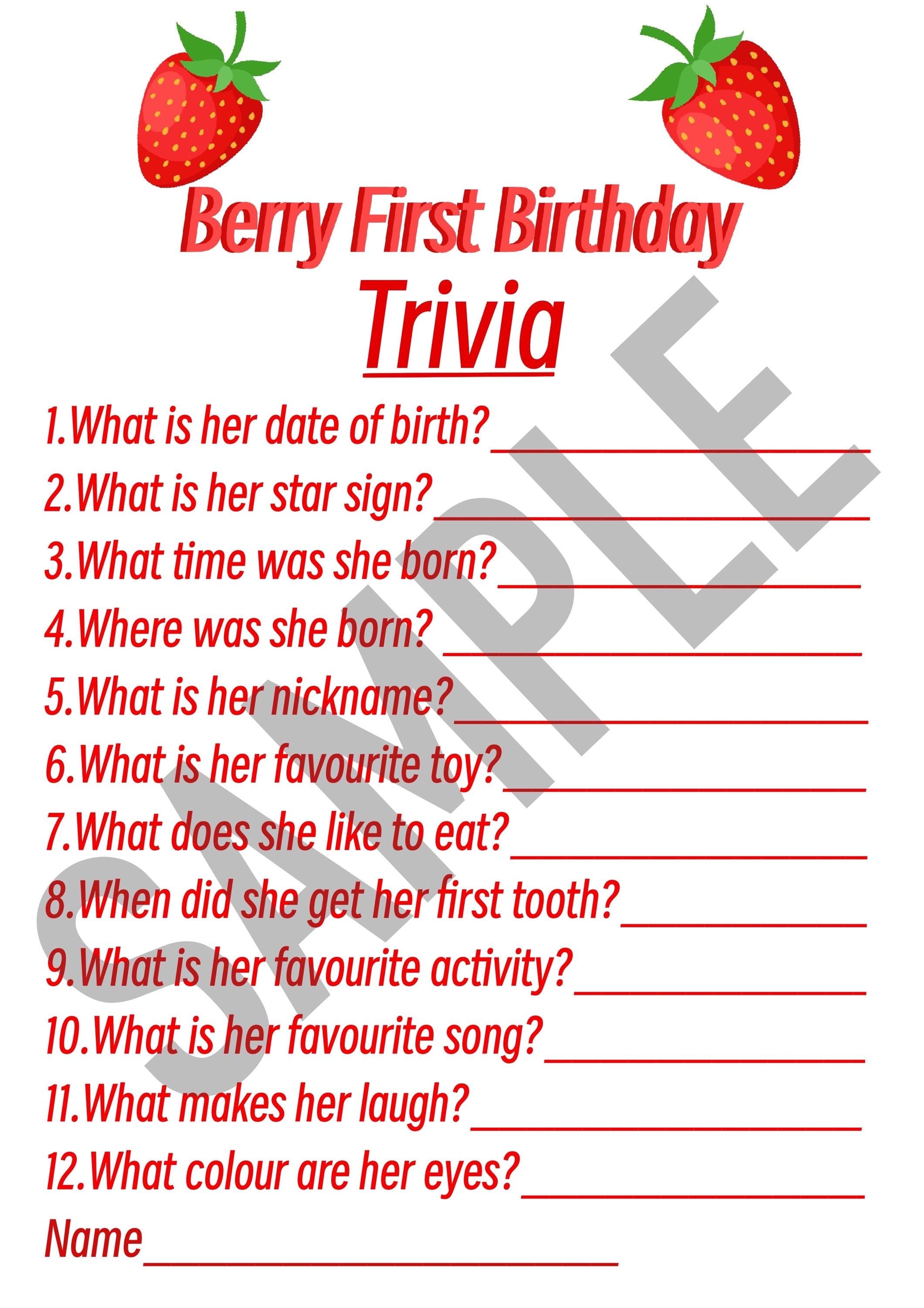Berry First Birthday - printable party games. Personalisation available.