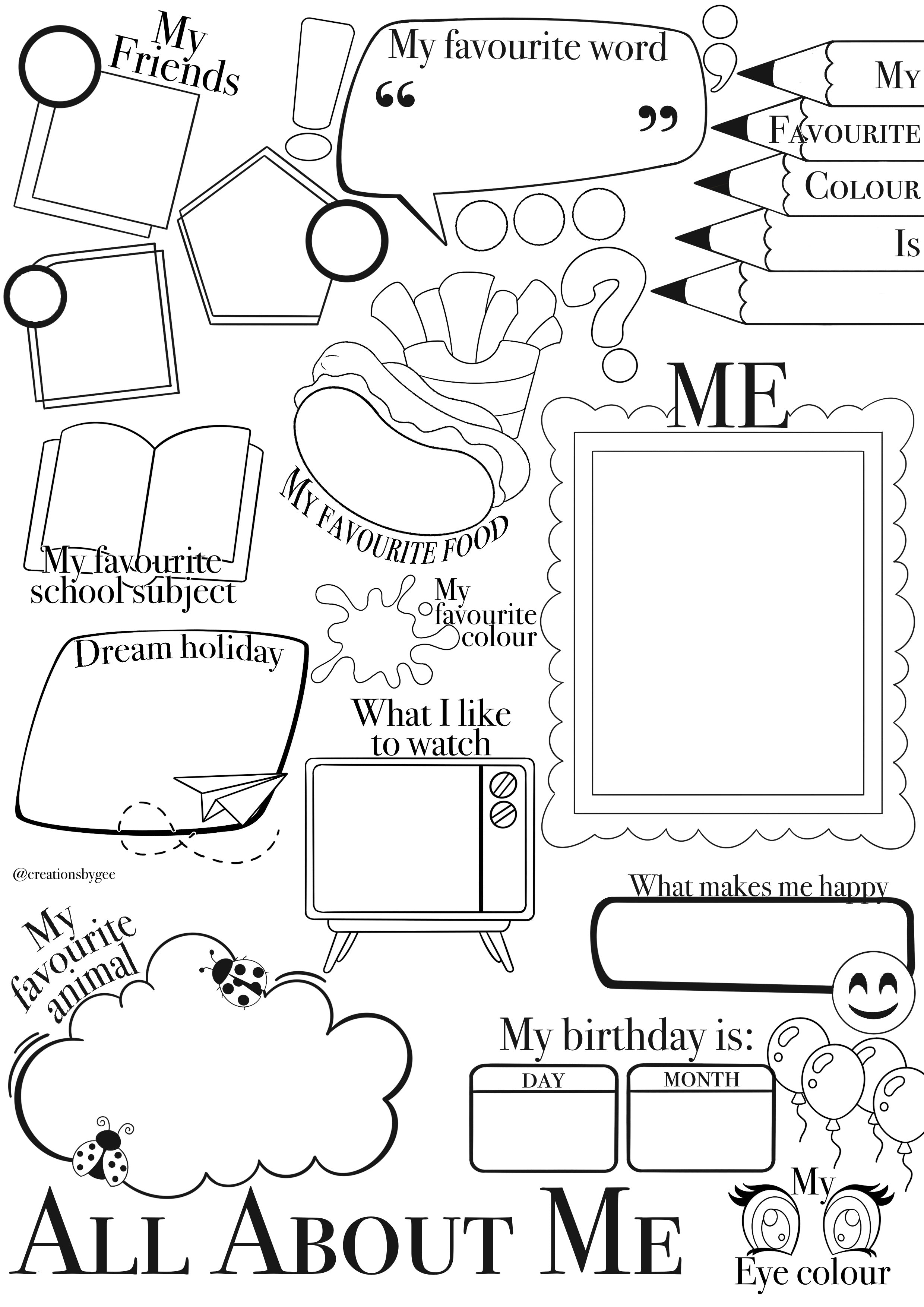 All About Me Printable Coloring Page | Fun PDF Download for Kids & Teens | Instant Download Activity Sheet | Back to School