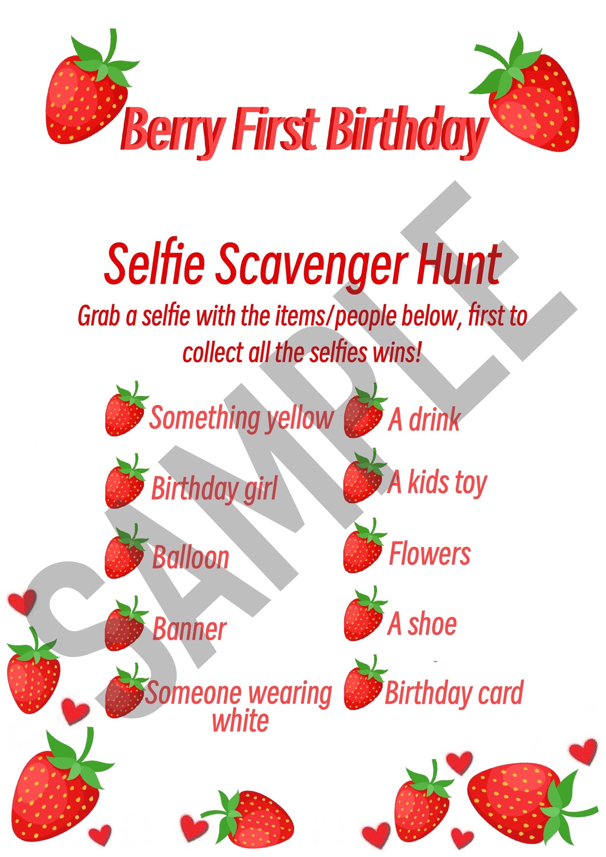 Berry First Birthday - printable party games. Personalisation available.