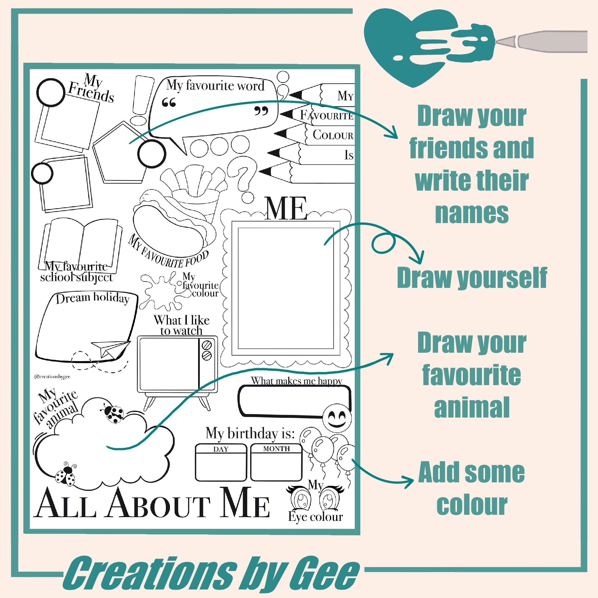 All About Me Printable Coloring Page | Fun PDF Download for Kids & Teens | Instant Download Activity Sheet | Back to School