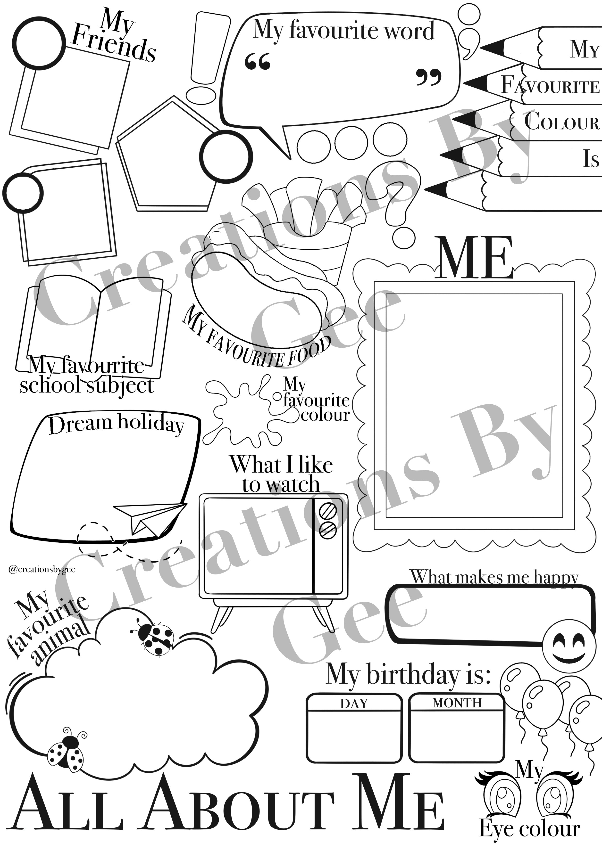 All About Me Printable Coloring Page | Fun PDF Download for Kids & Teens | Instant Download Activity Sheet | Back to School