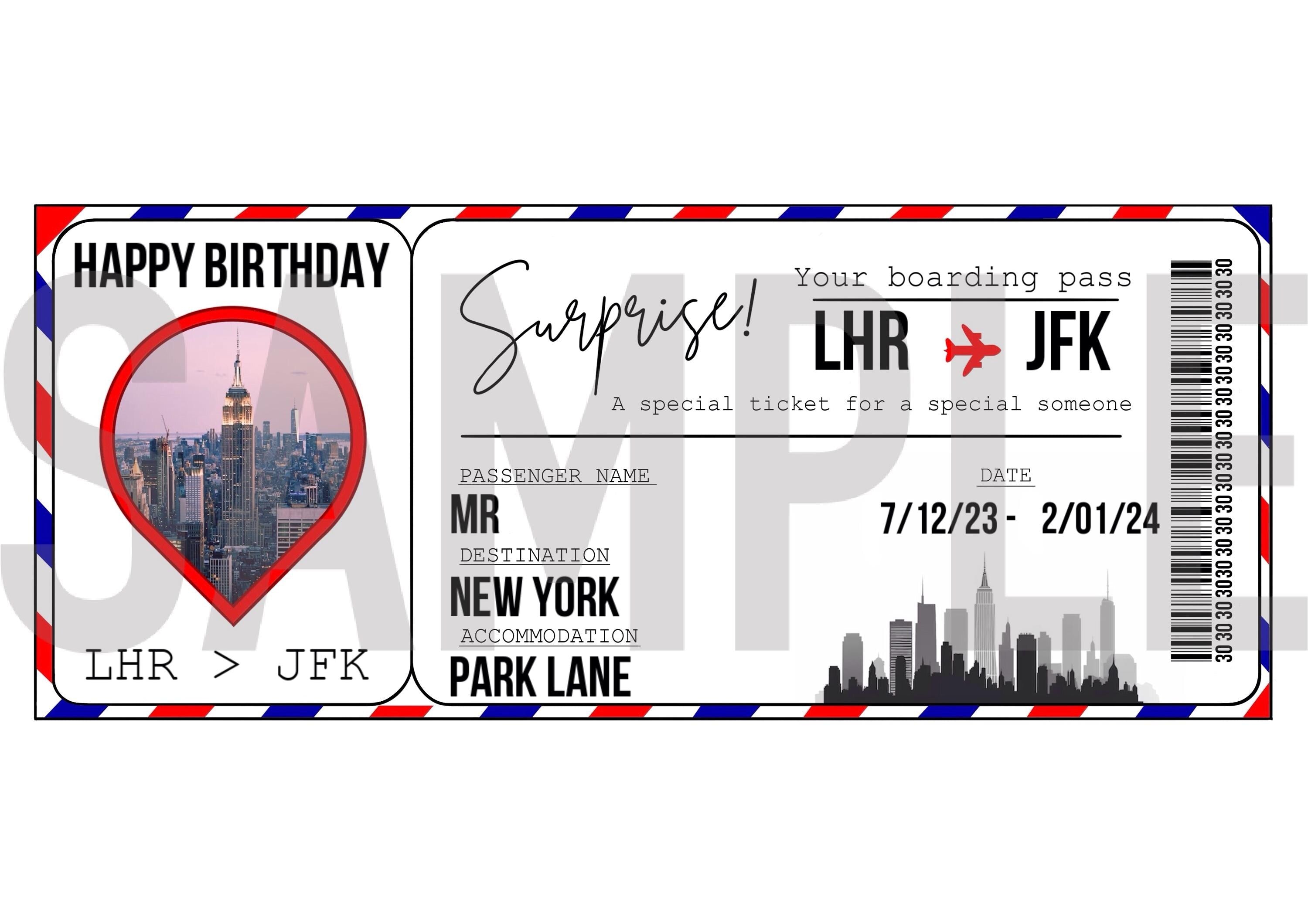 Personalised boarding pass/event ticket.