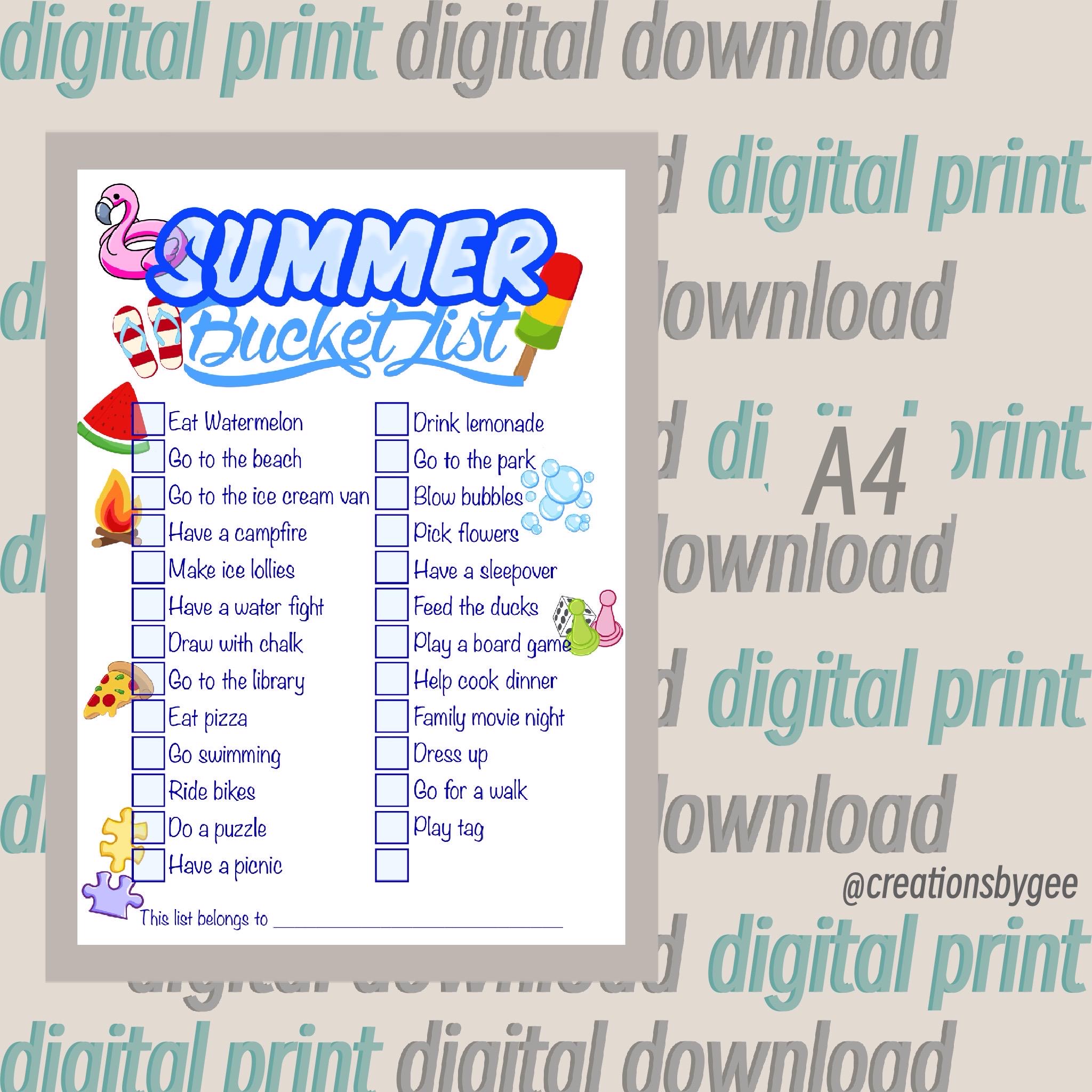 Summer Bucket List/ Children’s Activities/ Summer Games / Summer Activity/ Download