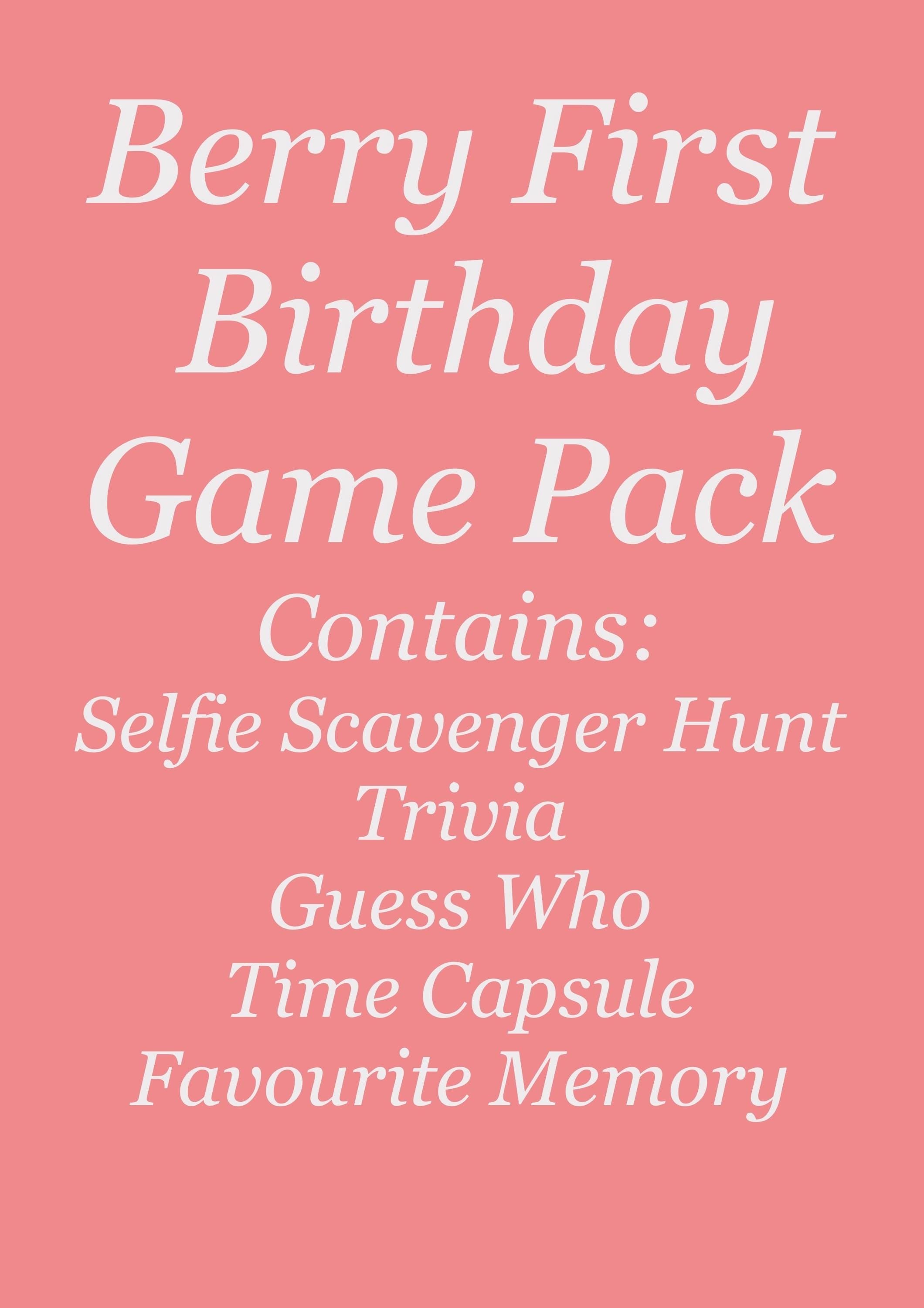 Berry First Birthday - printable party games. Personalisation available.