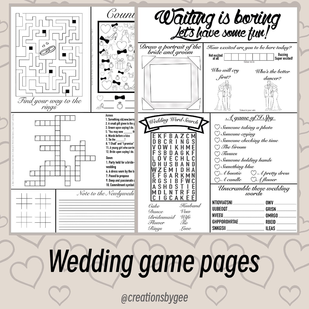 Wedding Game Pages / Instant Download/ Printable pages / Wedding Favors