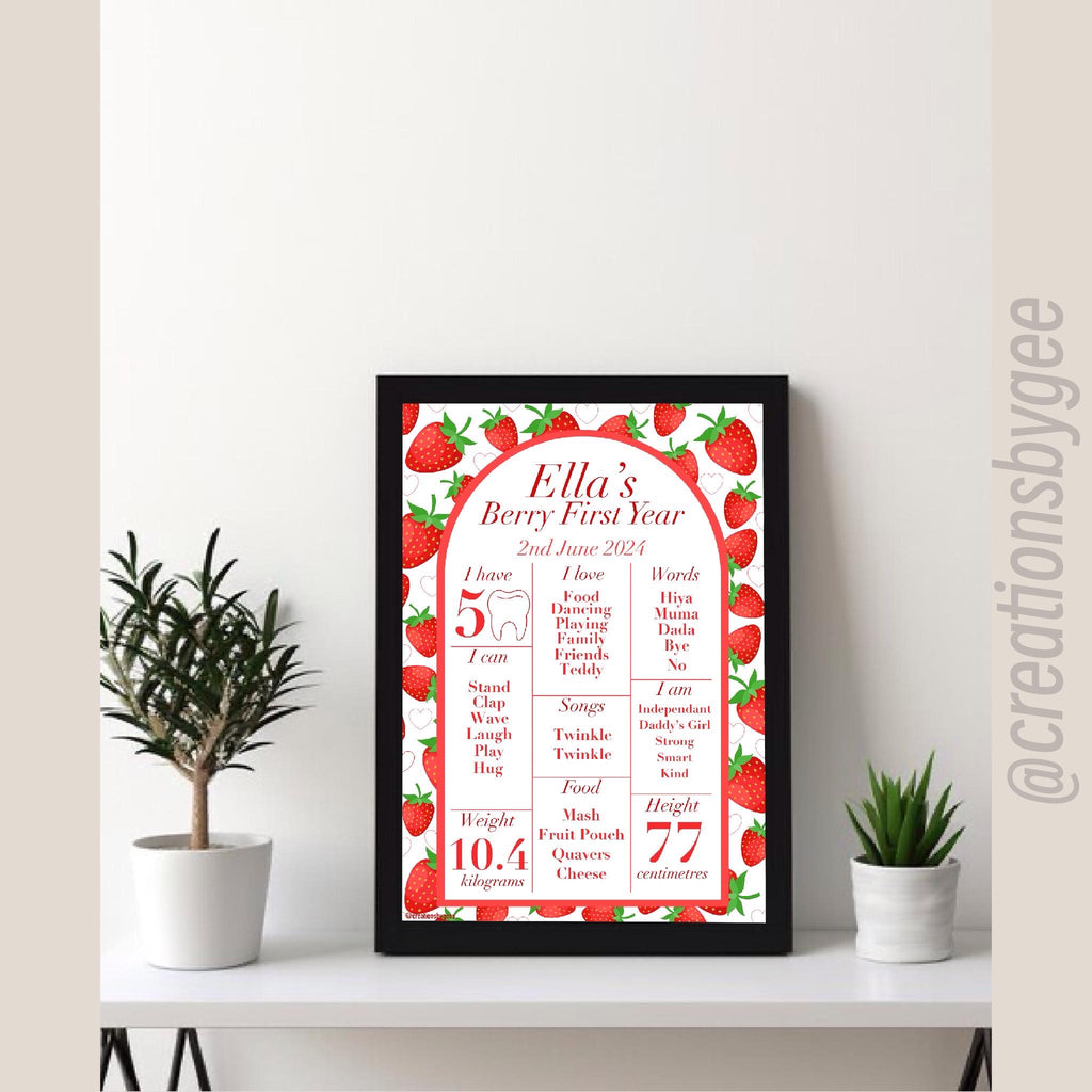 Berry First Year / Personalised Print / Digitial Print / Strawberry Theme/ Milestones / Baby Milestone / Birthday Gift.