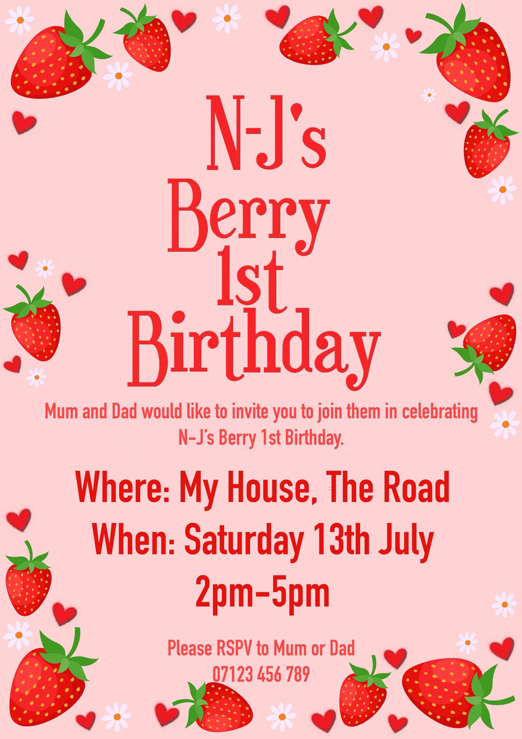 Digital Invitations - Berry First Birthady themed.