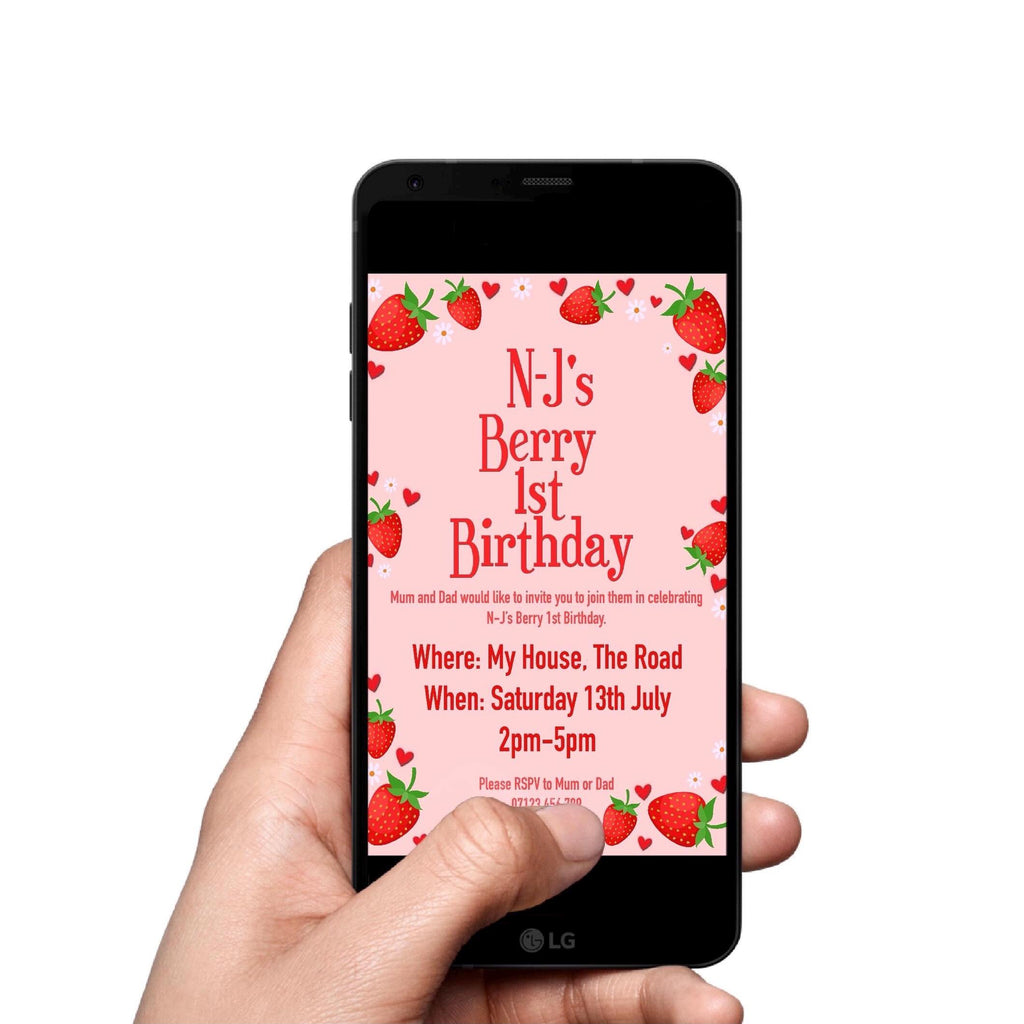 Digital Invitations - Berry First Birthady themed.