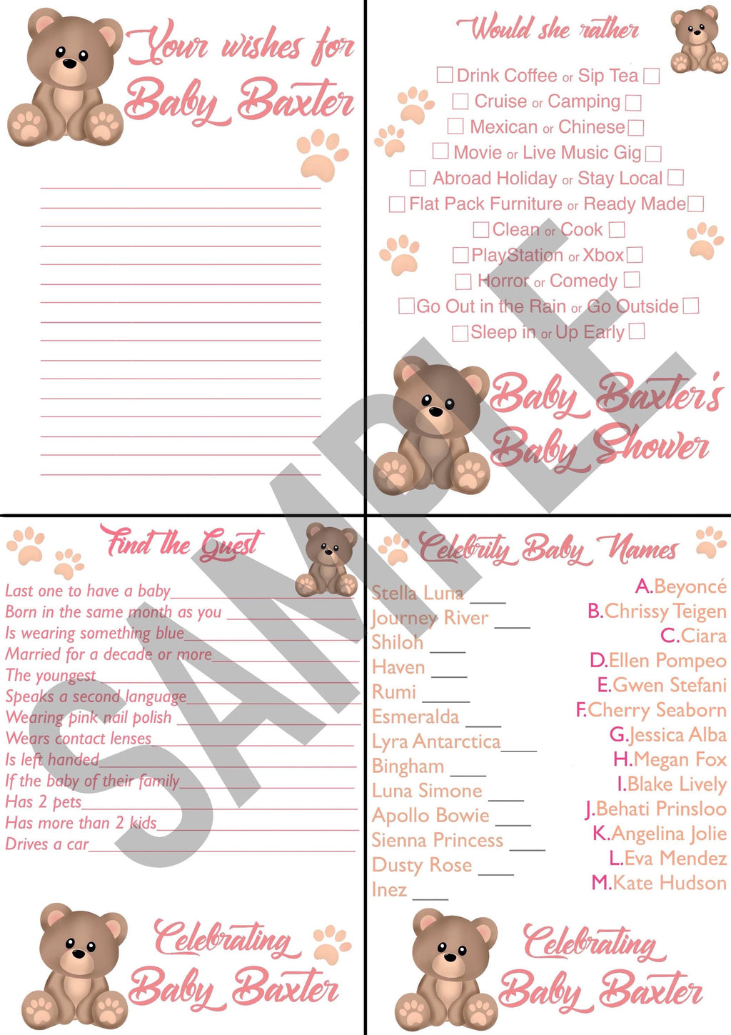 Bear Baby Shower Event Pack. ‘Beary’ Baby Shower themed designs.