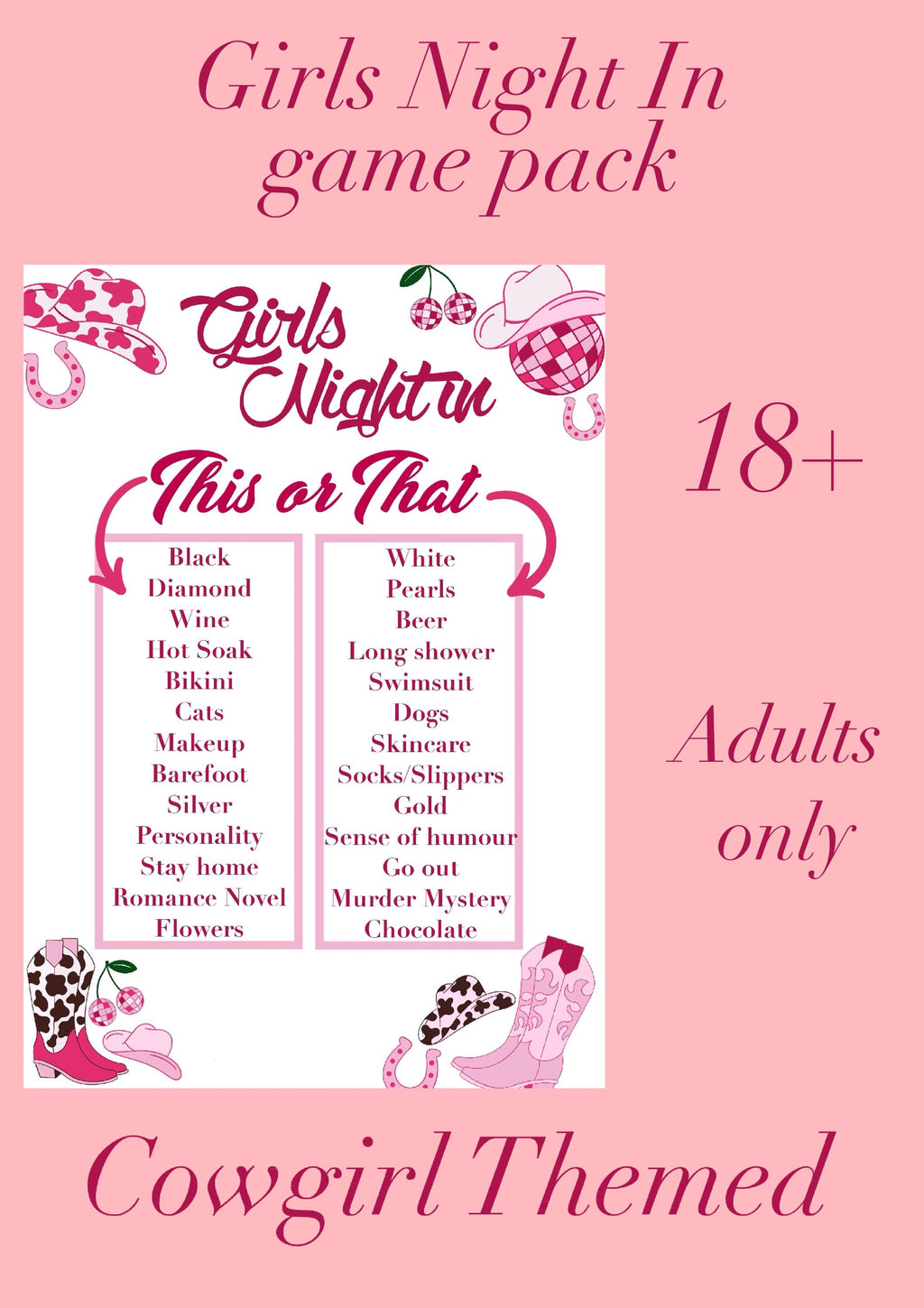 Girls Night in games pack | 18+ | Cowgirl themed | Digital download