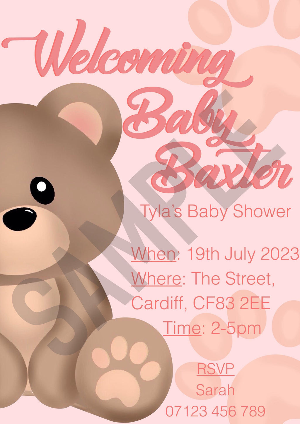 Digital Invitations - Baby Shower, Beary themed invitation.