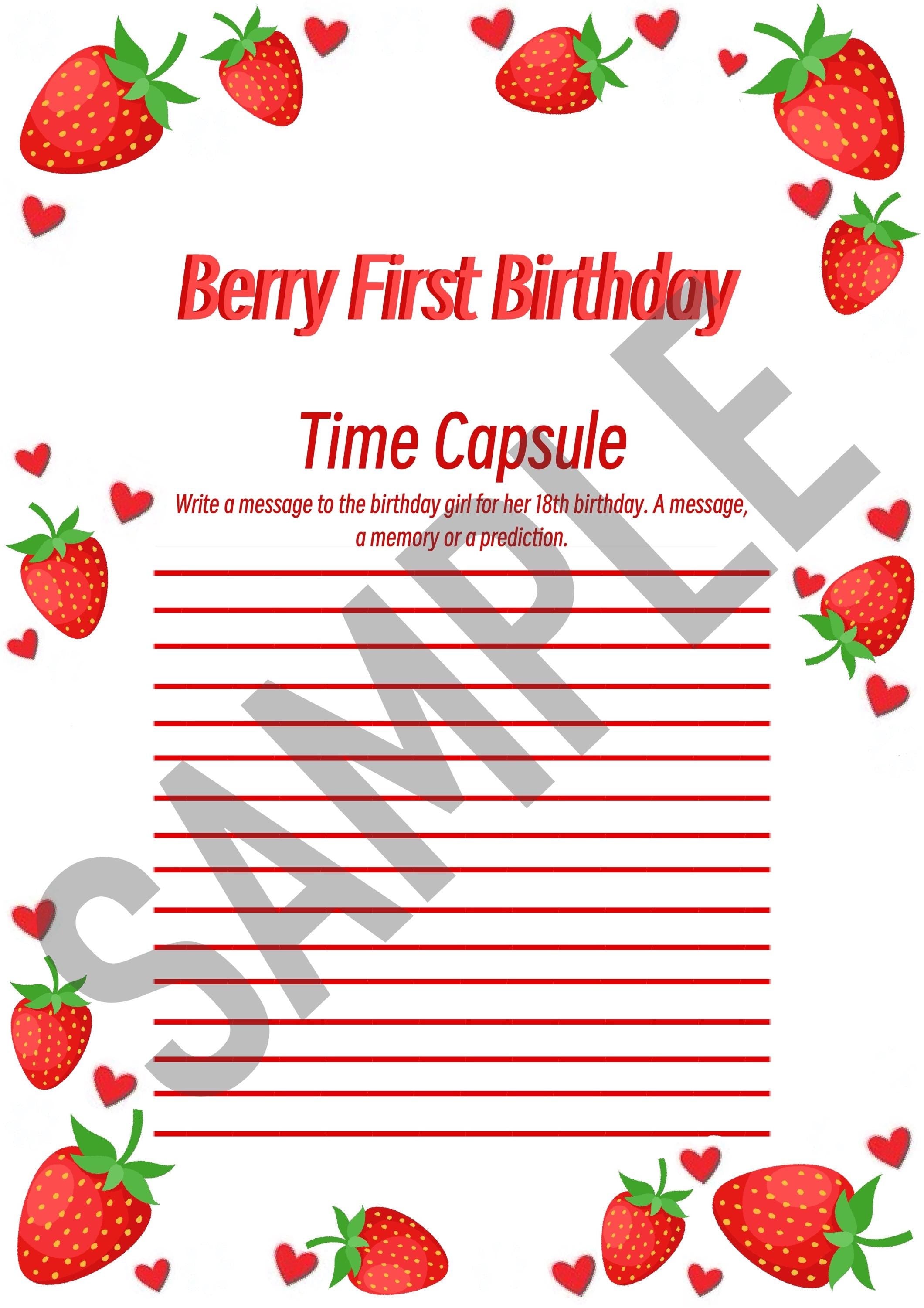 Berry First Birthday - printable party games. Personalisation available.