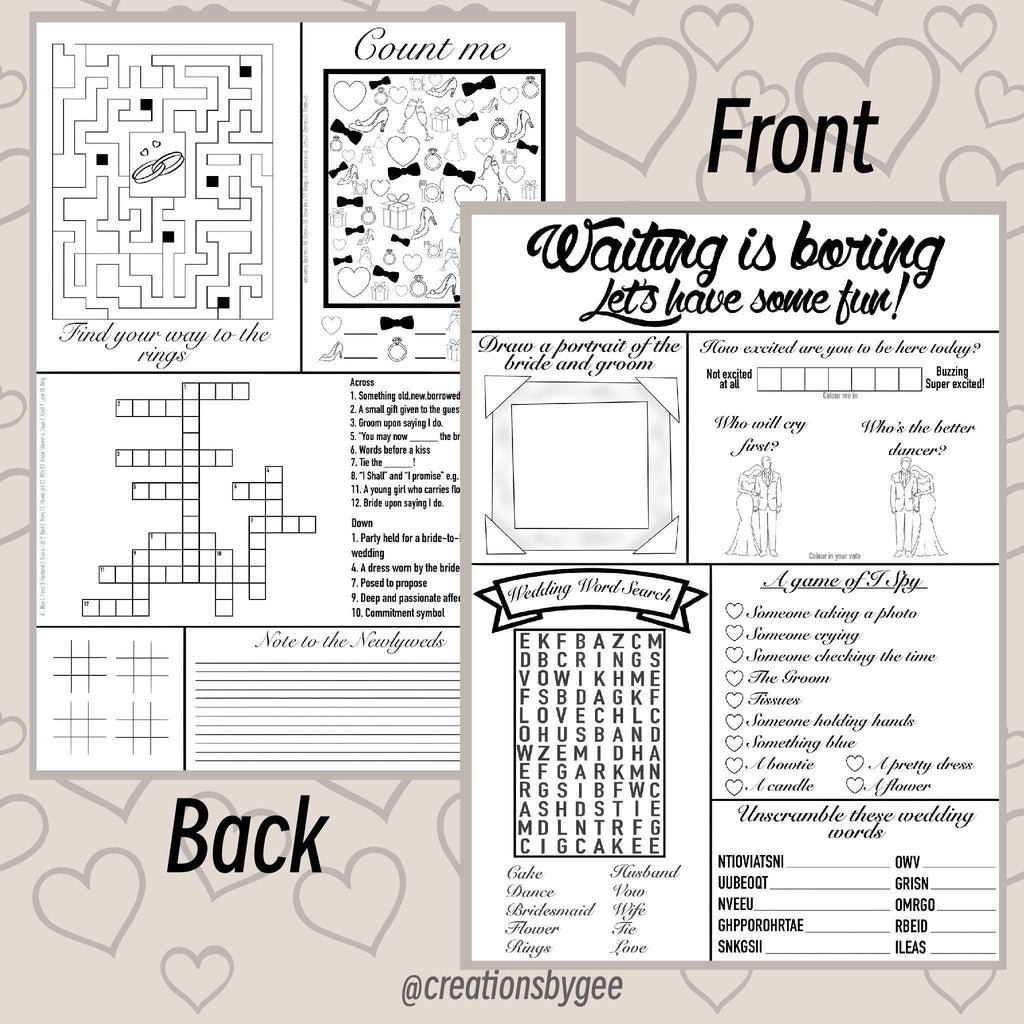 Wedding Game Pages / Instant Download/ Printable pages / Wedding Favors