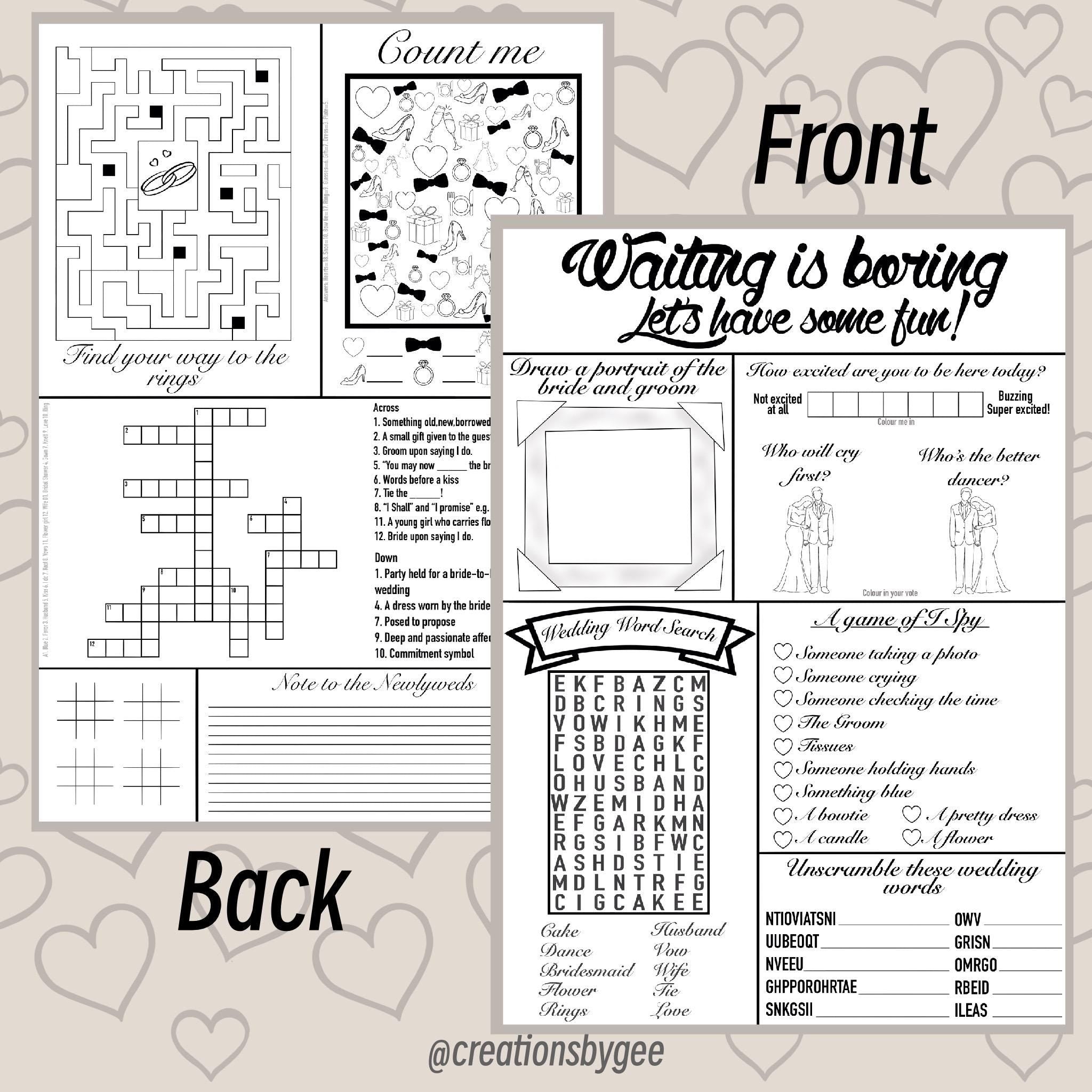 Wedding Game Pages / Instant Download/ Printable pages / Wedding Favors