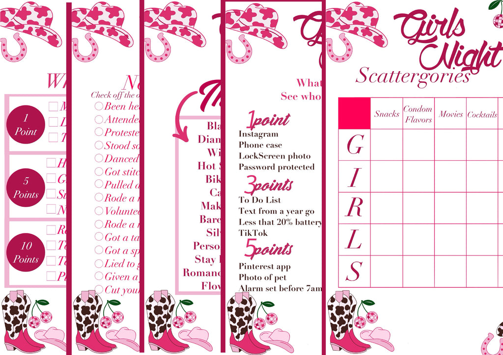 Girls Night in games pack | 18+ | Cowgirl themed | Digital download