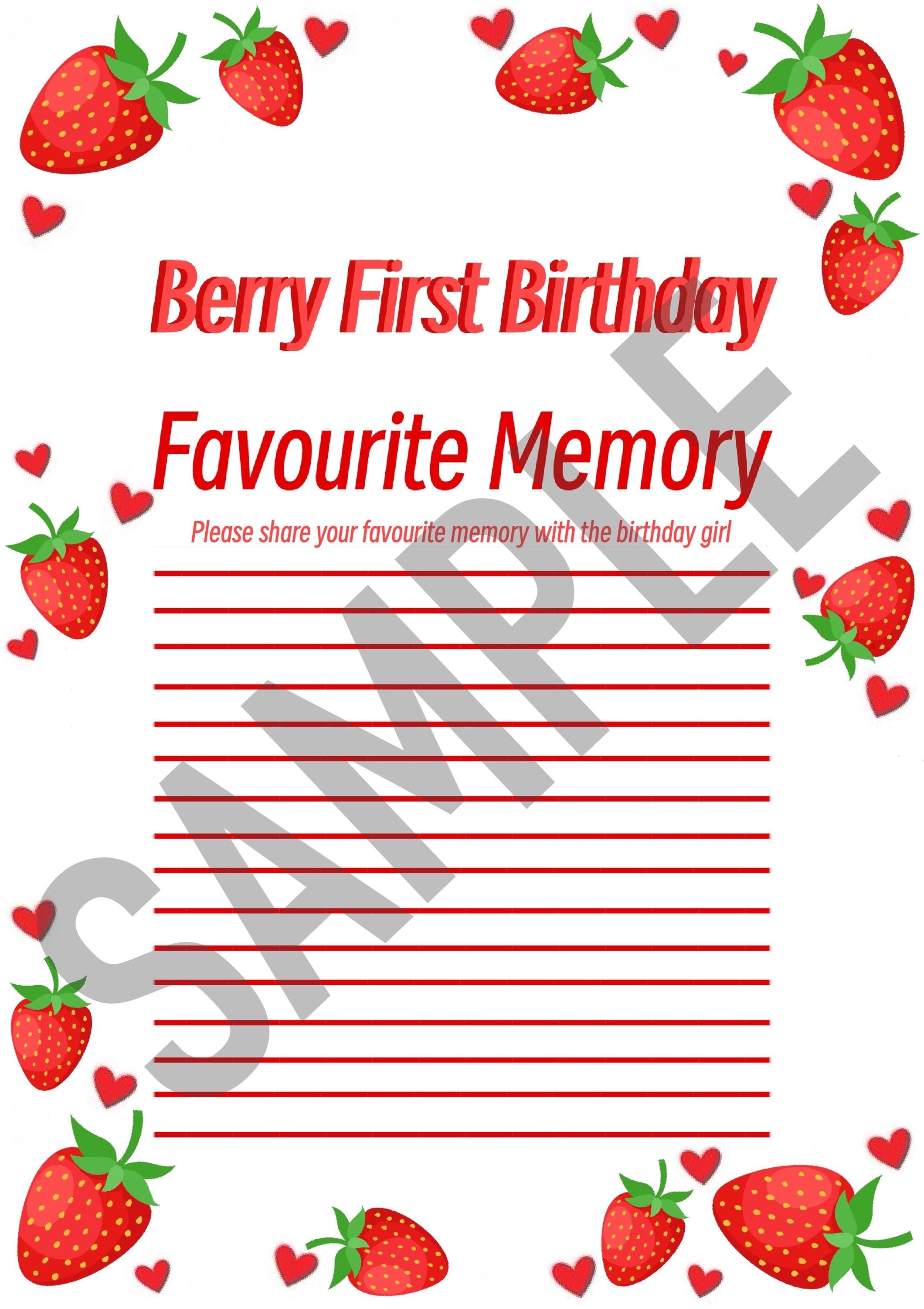 Berry First Birthday - printable party games. Personalisation available.