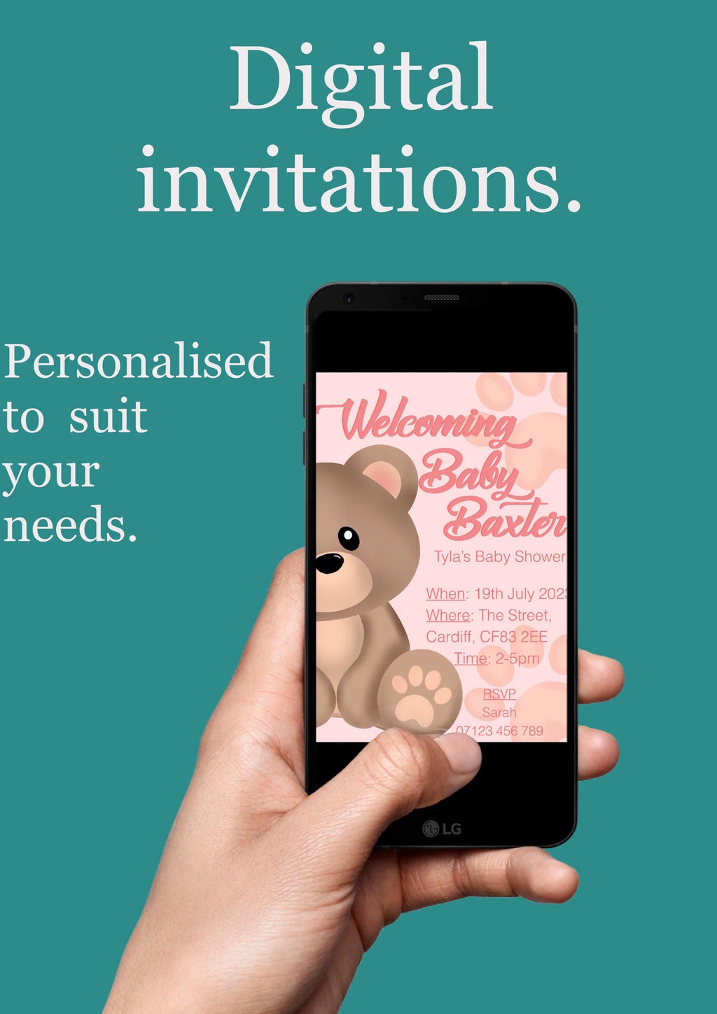 Digital Invitations - Baby Shower, Beary themed invitation.