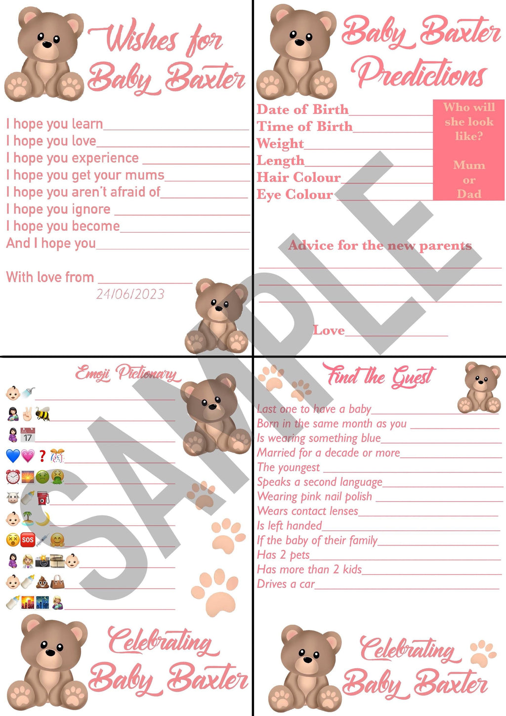 Bear Baby Shower Event Pack. ‘Beary’ Baby Shower themed designs.