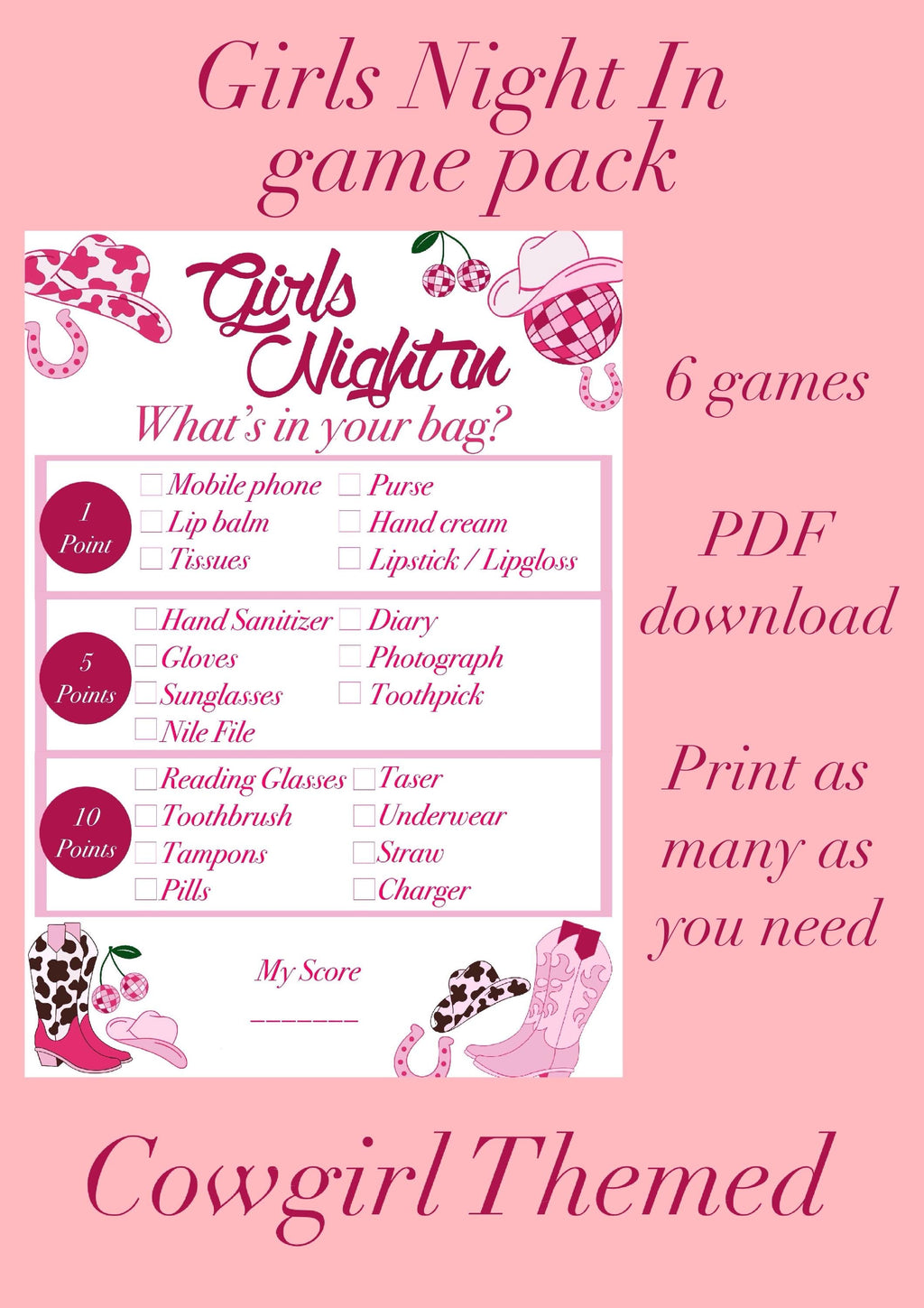 Girls Night in games pack | 18+ | Cowgirl themed | Digital download